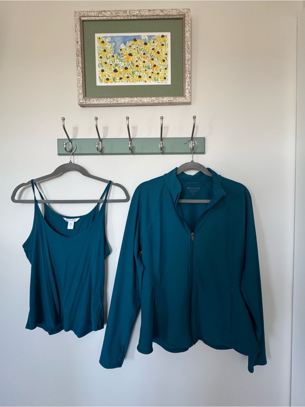 Athleta Costal Teal Salutation Jacket XL and Matching Ribbed Tank Size L